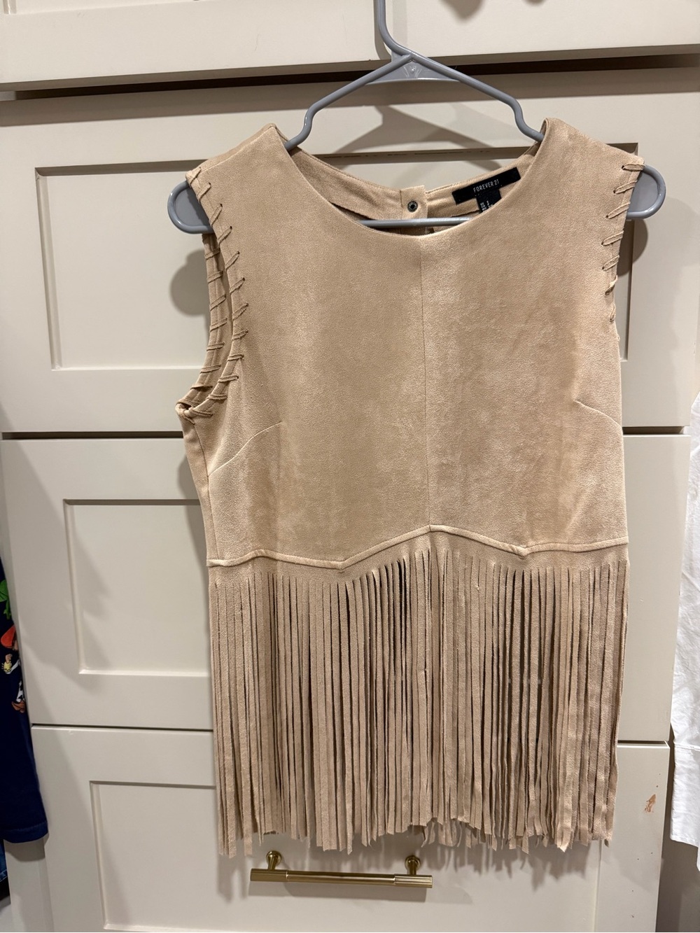 Forever 21 Beige Suede-Look Fringe western Top